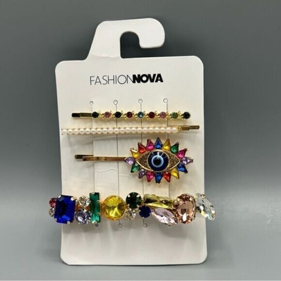 Fashion Nova Rhinestone Evil Eye Barrette Set - Picture 2 of 4